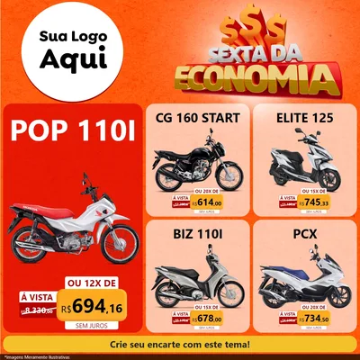 Modelo de Rede Social para Feed Facebook com o tema Sexta da Economia para Concessionaria de Motos