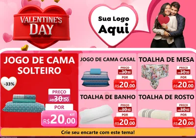 Modelo de Encarte para Encarte A4 Horizontal com o tema Valentine's Day para Cama, Mesa e Banho