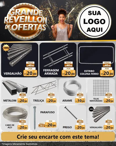 Modelo de Rede Social para Feed Instagram com o tema Grande Réveillon de Ofertas para Ferragens