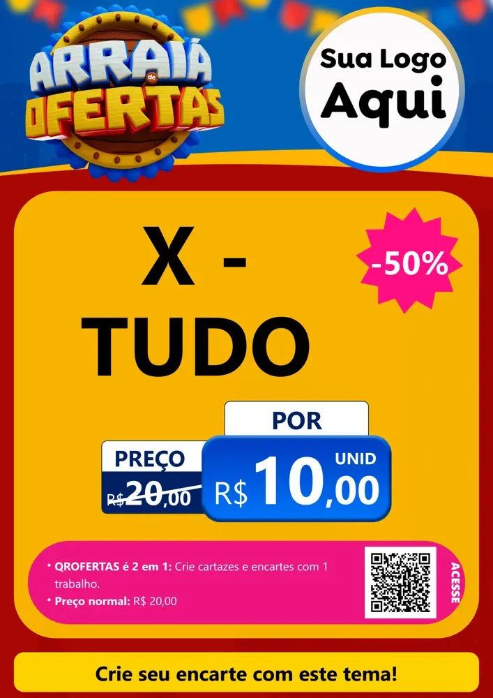Modelo de Cartaz para Cartaz A4 Vertical com o tema Arraiá de Ofertas - Junina para Hamburgueria