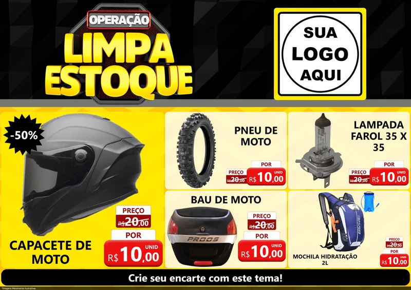 Modelo de Encarte para Encarte A4 Horizontal com o tema Operação Limpa Estoque para Moto peças