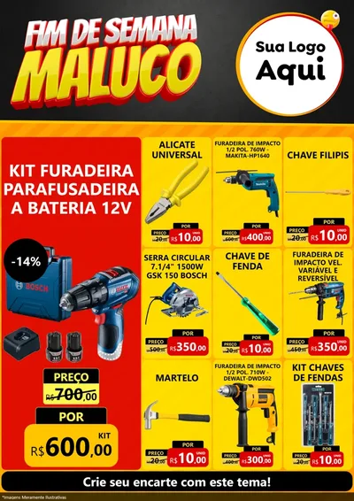 Modelo de Encarte para Encarte A4 Vertical com o tema Final de Semana Maluco para Maquinas e Ferramentas