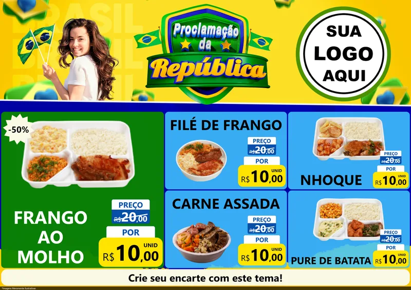 Modelo de Encarte para Encarte A4 Horizontal com o tema Proclamação da República para Restaurante