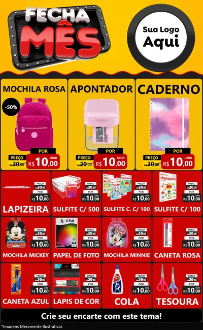 Modelo de Encarte para Encarte Grande com o tema Fecha Mês para Papelaria