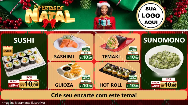 Modelo de TV para TV Horizontal com o tema Ofertas de Natal para Comida japonesa
