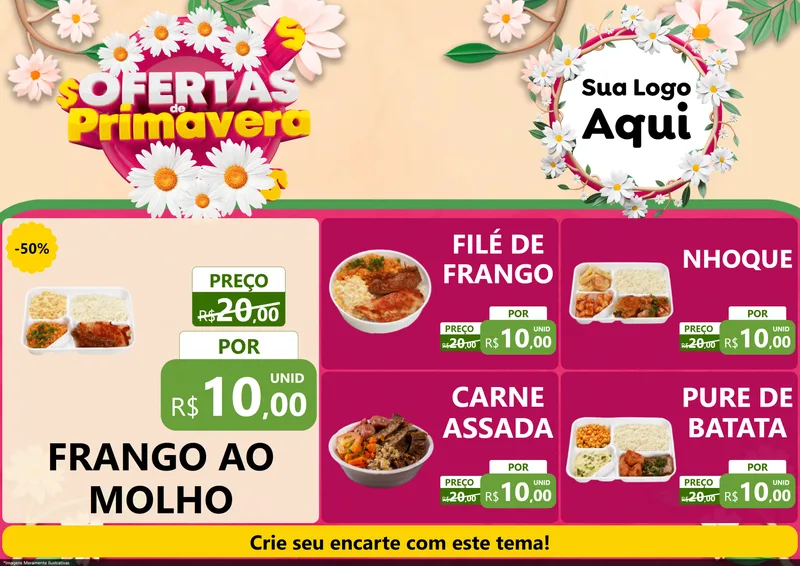 Modelo de Encarte para Encarte A4 Horizontal com o tema Ofertas de Primavera para Restaurante