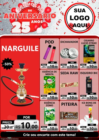 Modelo de Encarte para Encarte A4 Vertical com o tema Promoção de Aniversário - 25Anos para Tabacaria