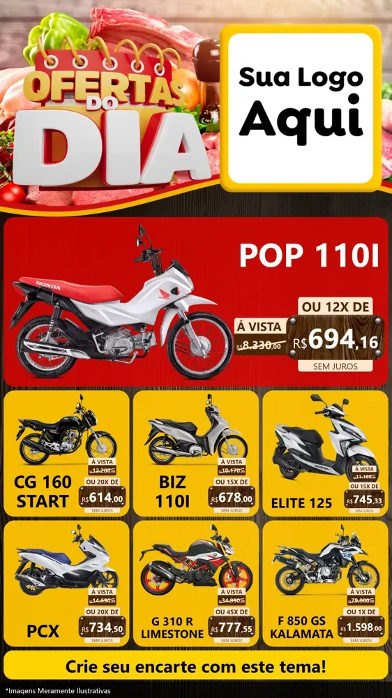 Modelo de Rede Social para Stories com o tema Ofertas do Dia para Concessionaria de Motos
