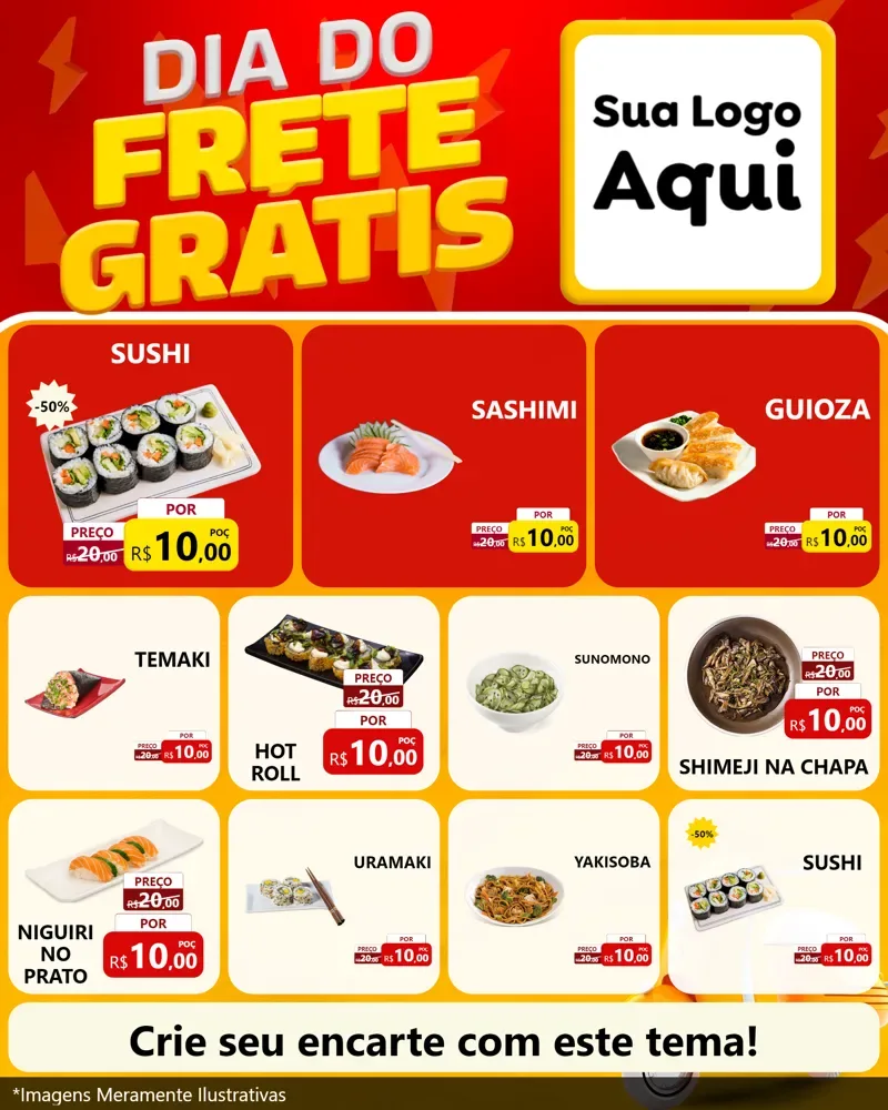 Modelo de Rede Social para Feed Instagram com o tema Dia do Frete Grátis para Comida japonesa
