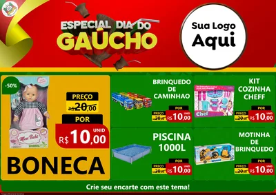 Modelo de Encarte para Encarte A4 Horizontal com o tema Especial Dia do Gaúcho para Brinquedos