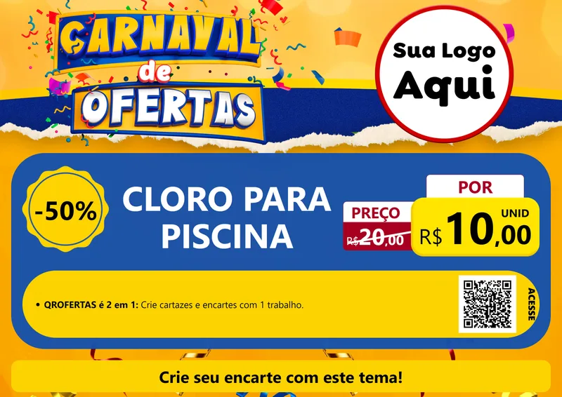 Modelo de Cartaz para Cartaz A4 Horizontal com o tema Carnaval de Ofertas para Produtos para Piscina