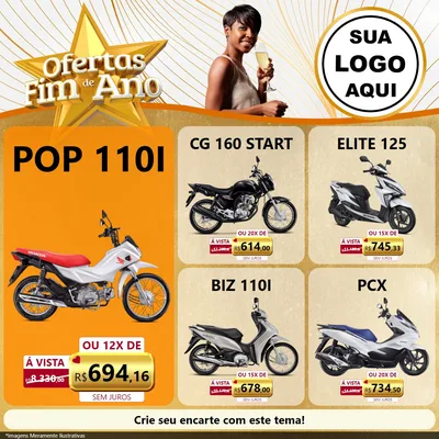 Modelo de Rede Social para Feed Facebook com o tema Ofertas Fim de Ano para Concessionaria de Motos