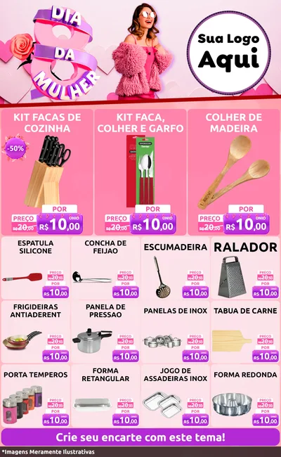 Modelo de Encarte para Encarte Grande com o tema Dia da Mulher para Utilidades Domésticas