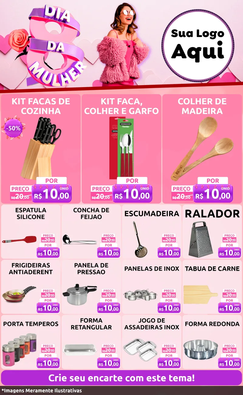 Modelo de Encarte para Encarte Grande com o tema Dia da Mulher para Utilidades Domésticas
