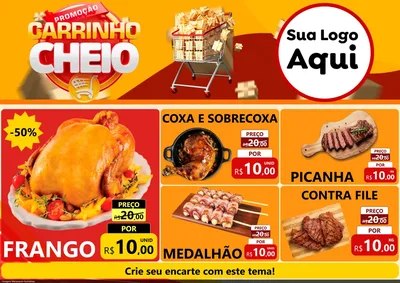 Modelo de Encarte para Encarte A4 Horizontal com o tema Promoção carrinho cheio para Assados