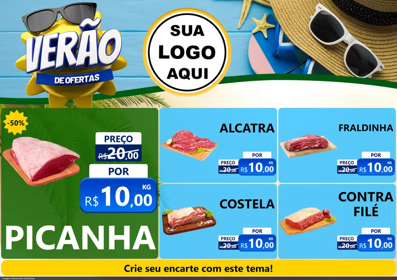 Modelo de Encarte para Encarte A4 Horizontal com o tema Verão de Ofertas para Açougue