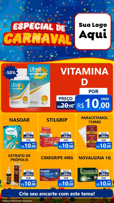 Modelo de Rede Social para Stories com o tema Especial de Carnaval para Farmácia