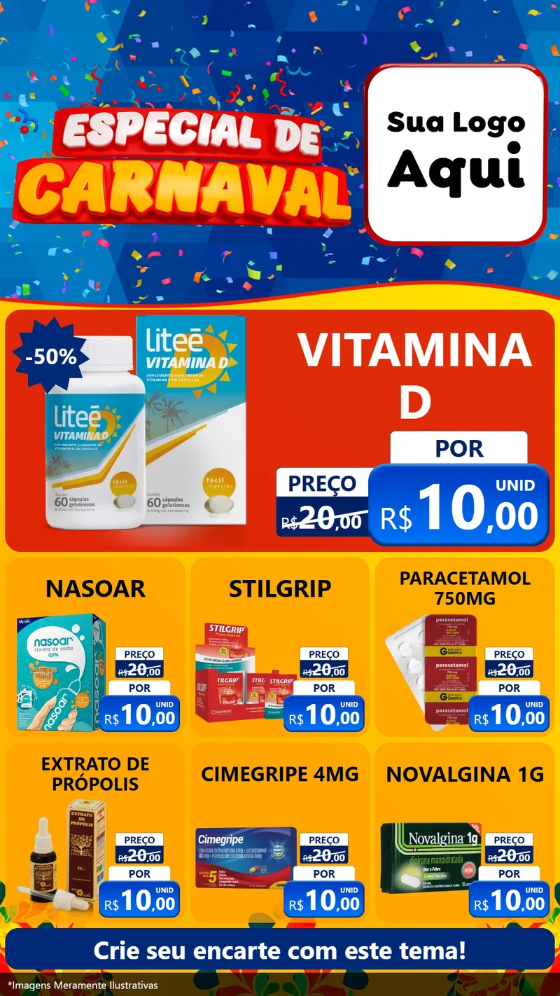 Modelo de Rede Social para Stories com o tema Especial de Carnaval para Farmácia