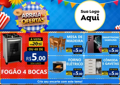 Modelo de Encarte para Encarte A4 Horizontal com o tema Arraiá de Ofertas para Móveis e Eletro