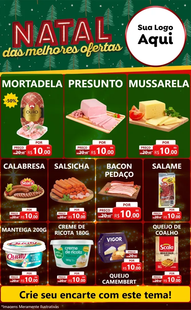 Modelo de Encarte para Encarte Grande com o tema Natal das Melhores Ofertas para Frios e Laticínios