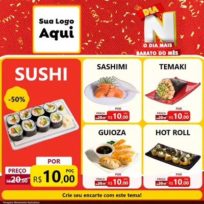 Modelo de Rede Social para Feed Facebook com o tema Dia N o Dia Mais Barato do Mês para Comida japonesa