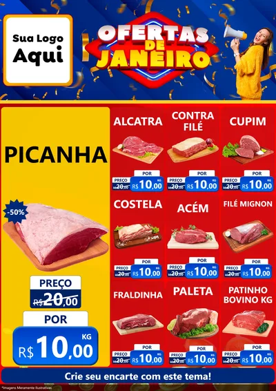 Modelo de Encarte para Encarte A4 Vertical com o tema Ofertas de Janeiro para Açougue