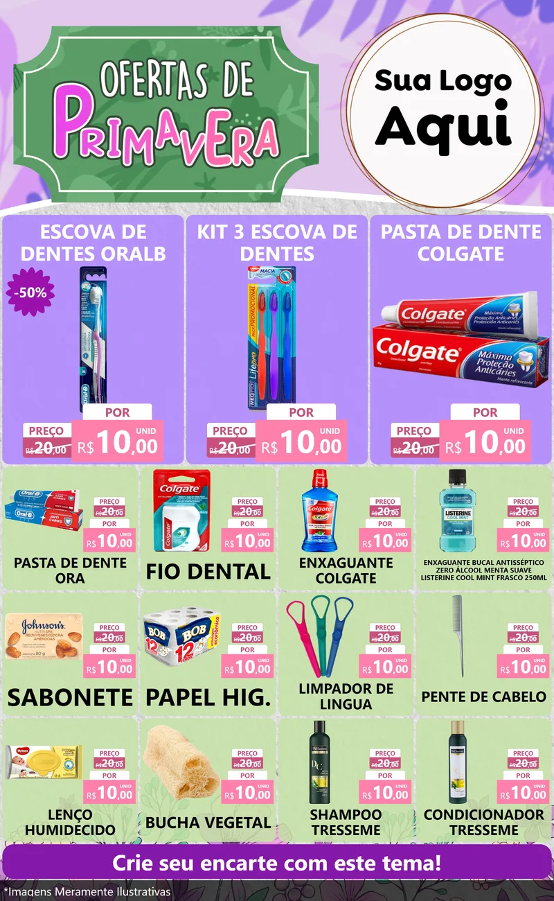 Modelo de Encarte para Encarte Grande com o tema Ofertas de Primavera para Higiene Pessoal