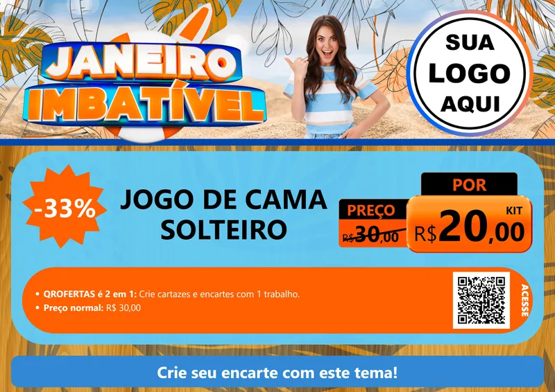 Modelo de Cartaz para Cartaz A4 Horizontal com o tema Janeiro Imbatível para Cama, Mesa e Banho