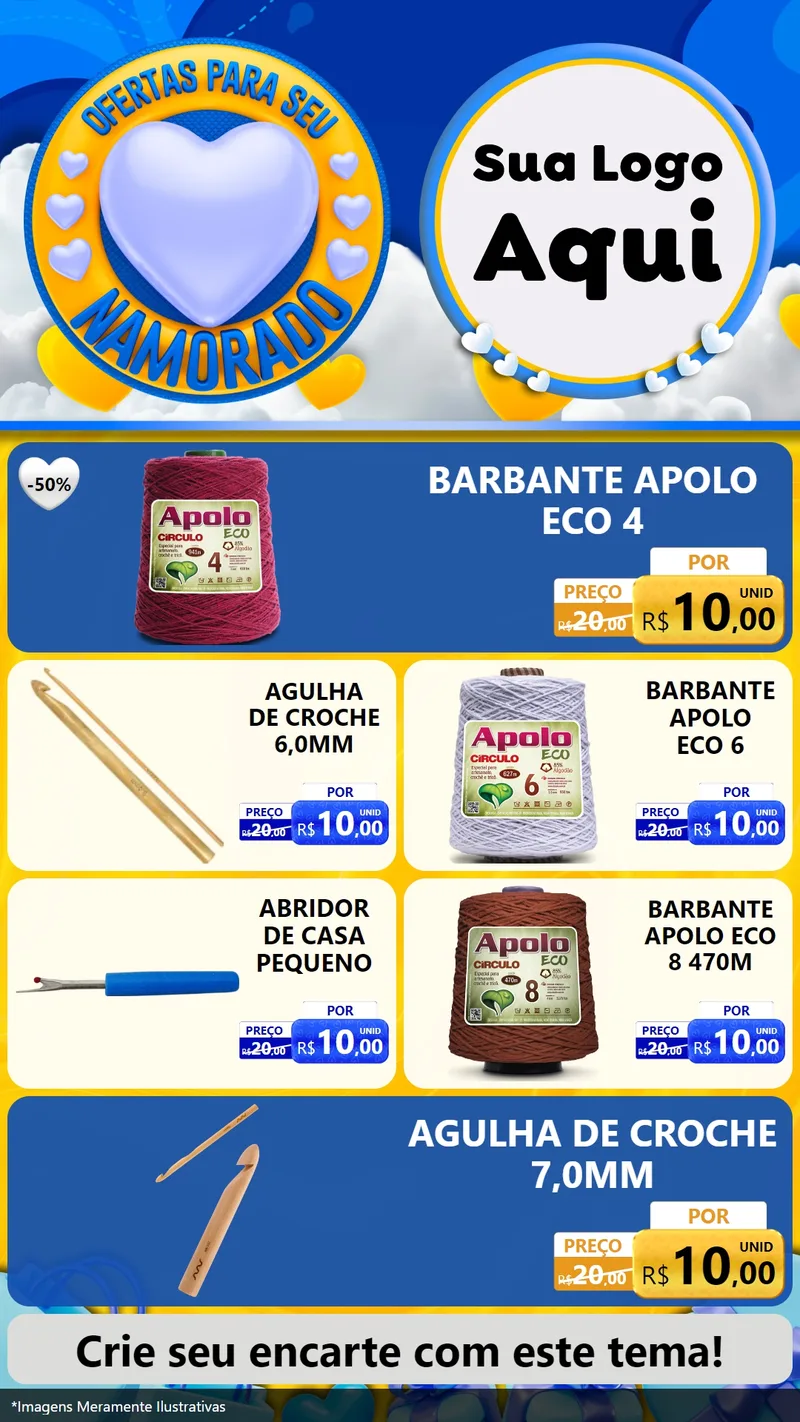 Modelo de TV para TV Vertical com o tema Ofertas Para Seu Namorado para Armarinho e Aviamentos
