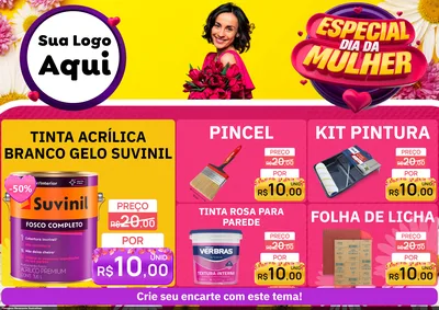 Modelo de Encarte para Encarte A4 Horizontal com o tema Especial Dia da Mulher para Tintas e Ferramentas