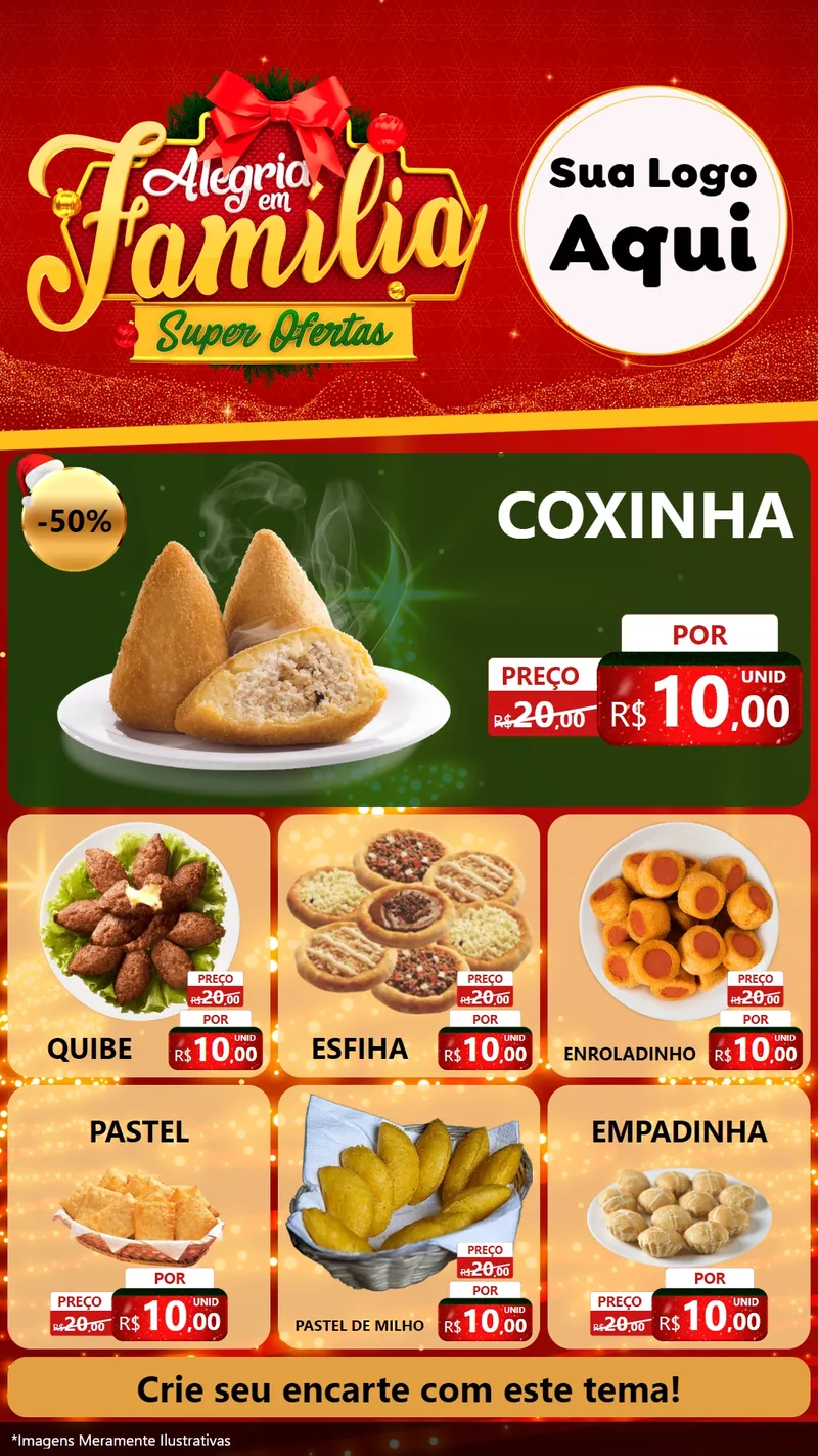 Modelo de Rede Social para Stories com o tema Alegria em Família Super Ofertas - Natal para Salgadaria