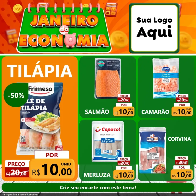 Modelo de Rede Social para Feed Facebook com o tema Janeiro da Economia para Peixaria