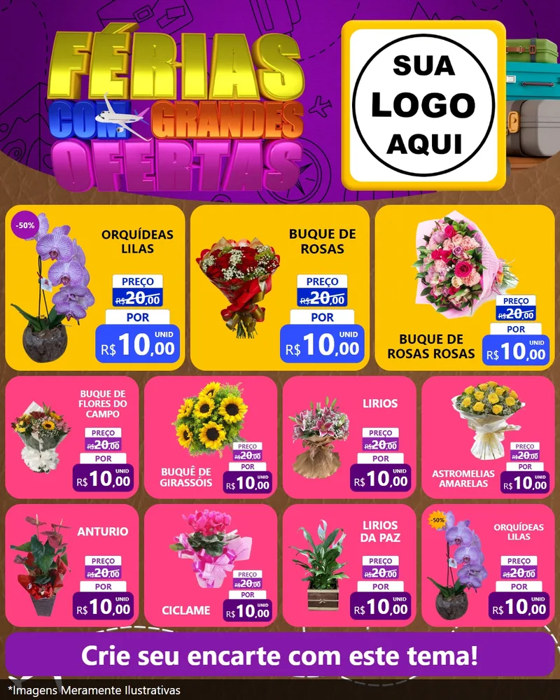Modelo de Rede Social para Feed Instagram com o tema Férias com Grandes Ofertas para Floricultura e jardim