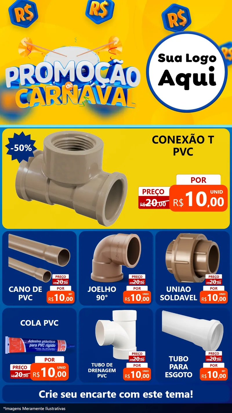 Modelo de Rede Social para Stories com o tema Promoção de Carnaval para Tubos e conexões