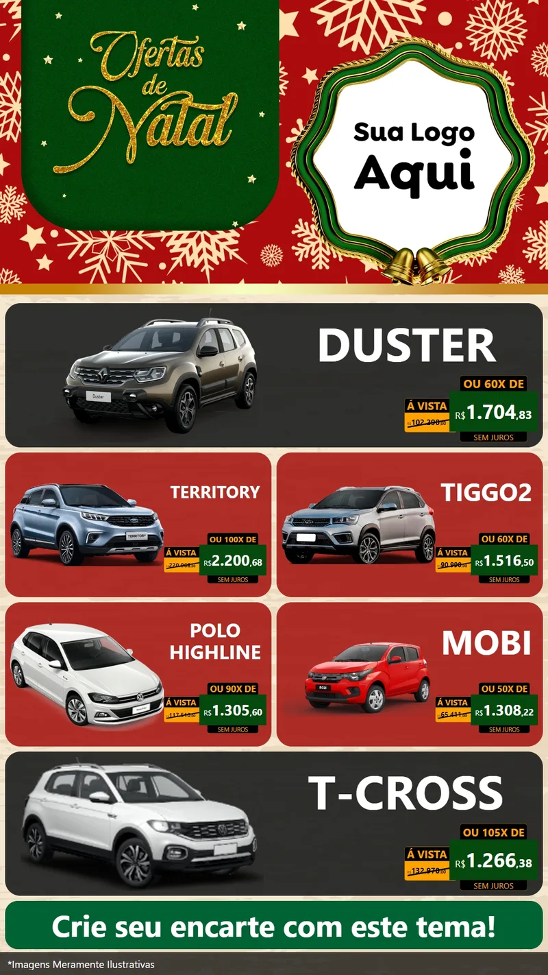 Modelo de TV para TV Vertical com o tema Natal de Ofertas para Concessionaria de Carros