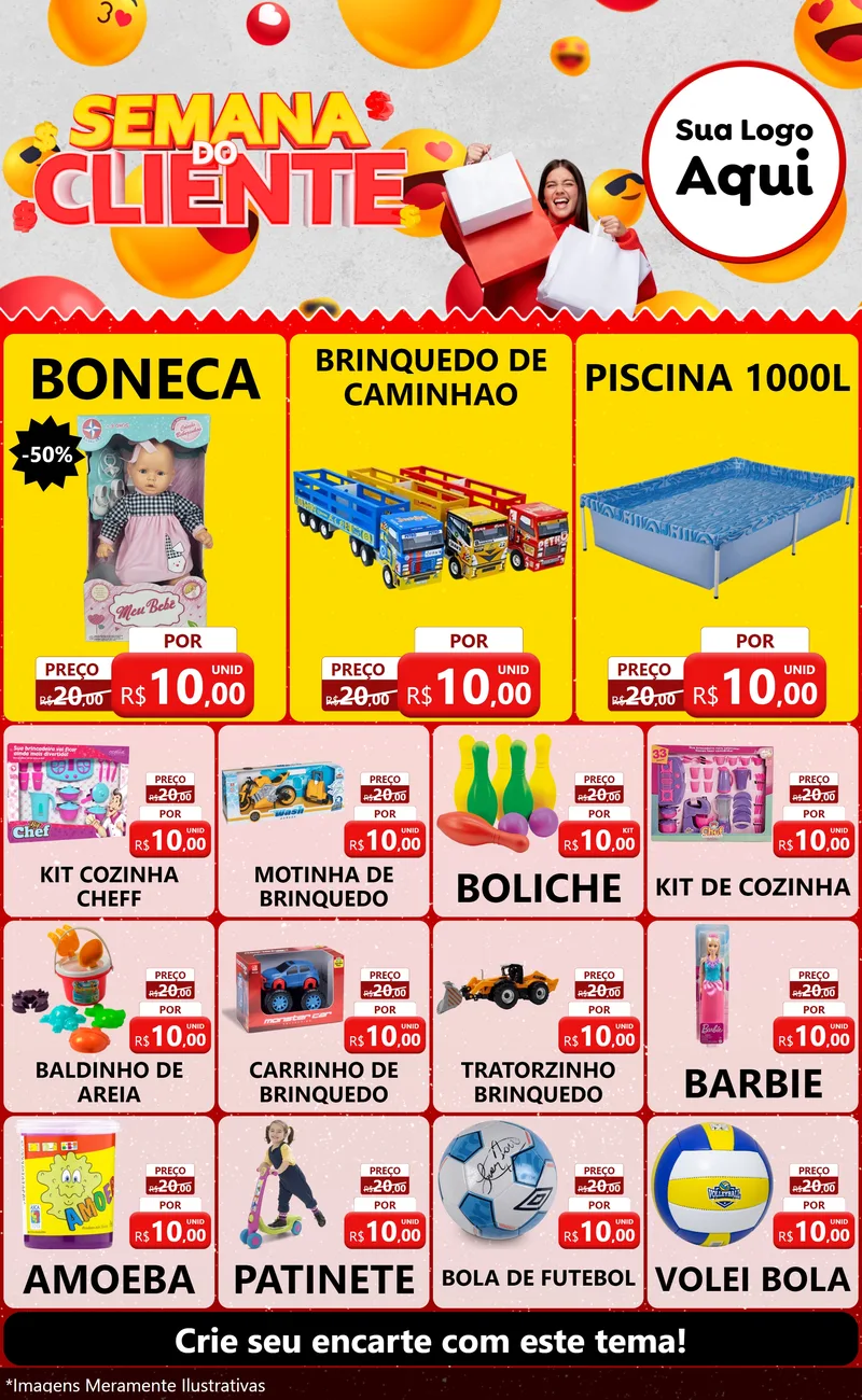Modelo de Encarte para Encarte Grande com o tema Semana do Cliente para Brinquedos