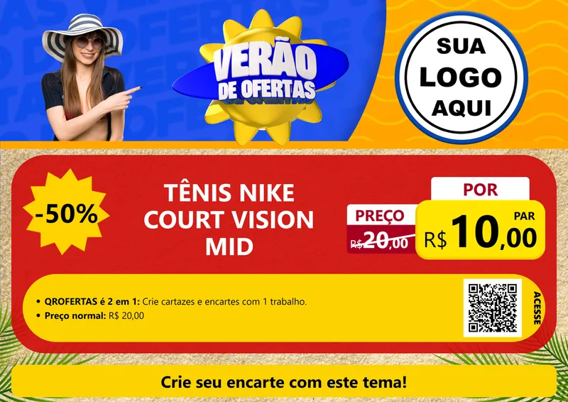 Modelo de Cartaz para Cartaz A4 Horizontal com o tema Verão de Ofertas para Calçados