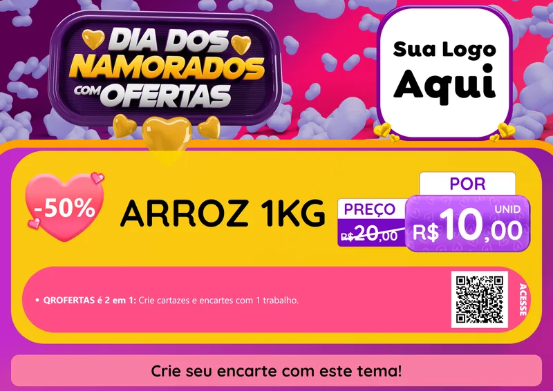 Modelo de Cartaz para Cartaz A4 Horizontal com o tema Dia Dos Namorados Com Ofertas para Supermercado