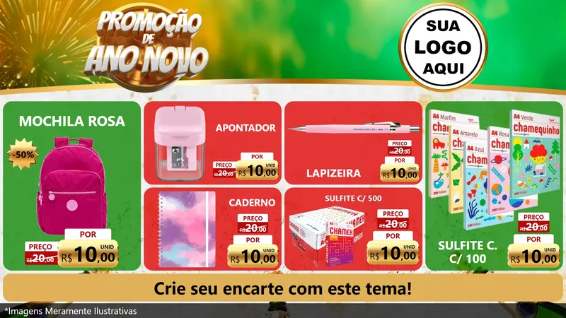 Modelo de TV para TV Horizontal com o tema Promoção de Ano Novo para Papelaria
