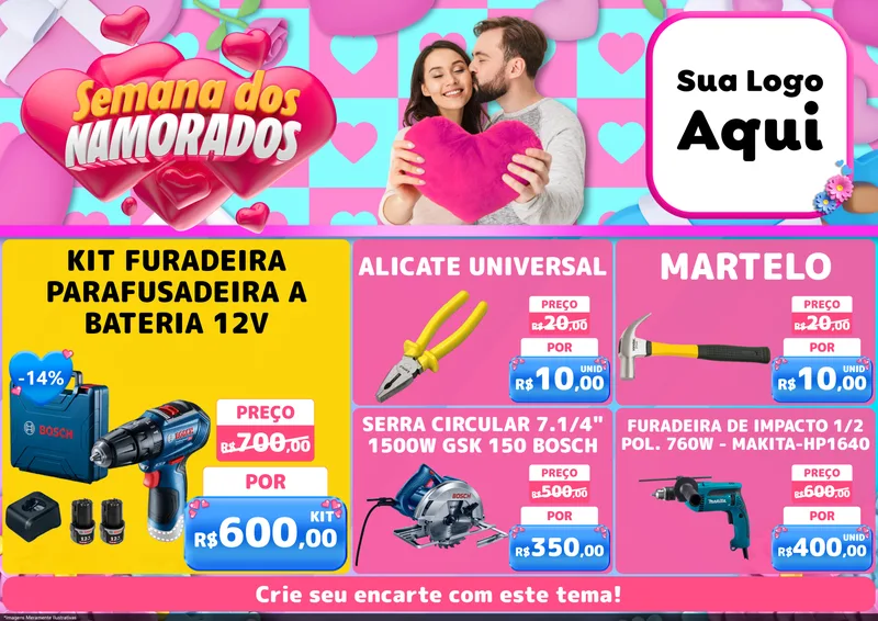 Modelo de Encarte para Encarte A4 Horizontal com o tema Semana dos Namorados para Maquinas e Ferramentas