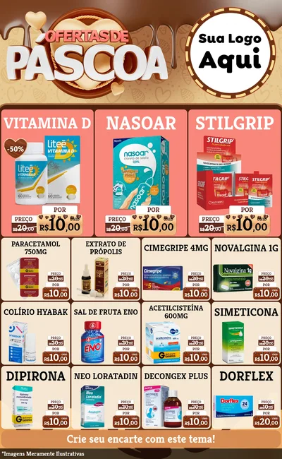 Modelo de Encarte para Encarte Grande com o tema Ofertas de Páscoa para Farmácia