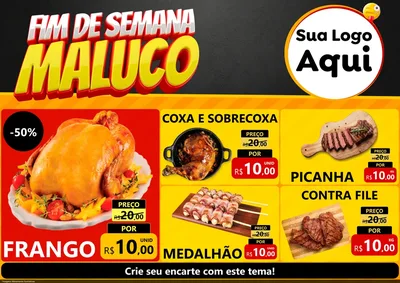 Modelo de Encarte para Encarte A4 Horizontal com o tema Final de Semana Maluco para Assados