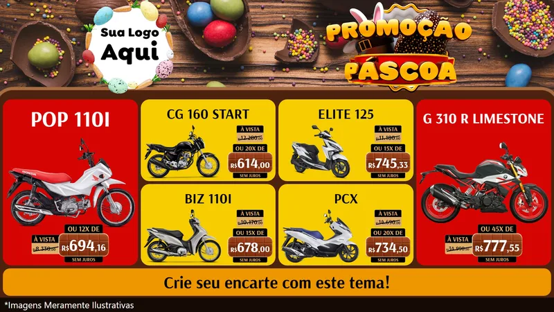 Modelo de TV para TV Horizontal com o tema Promoção Páscoa para Concessionaria de Motos