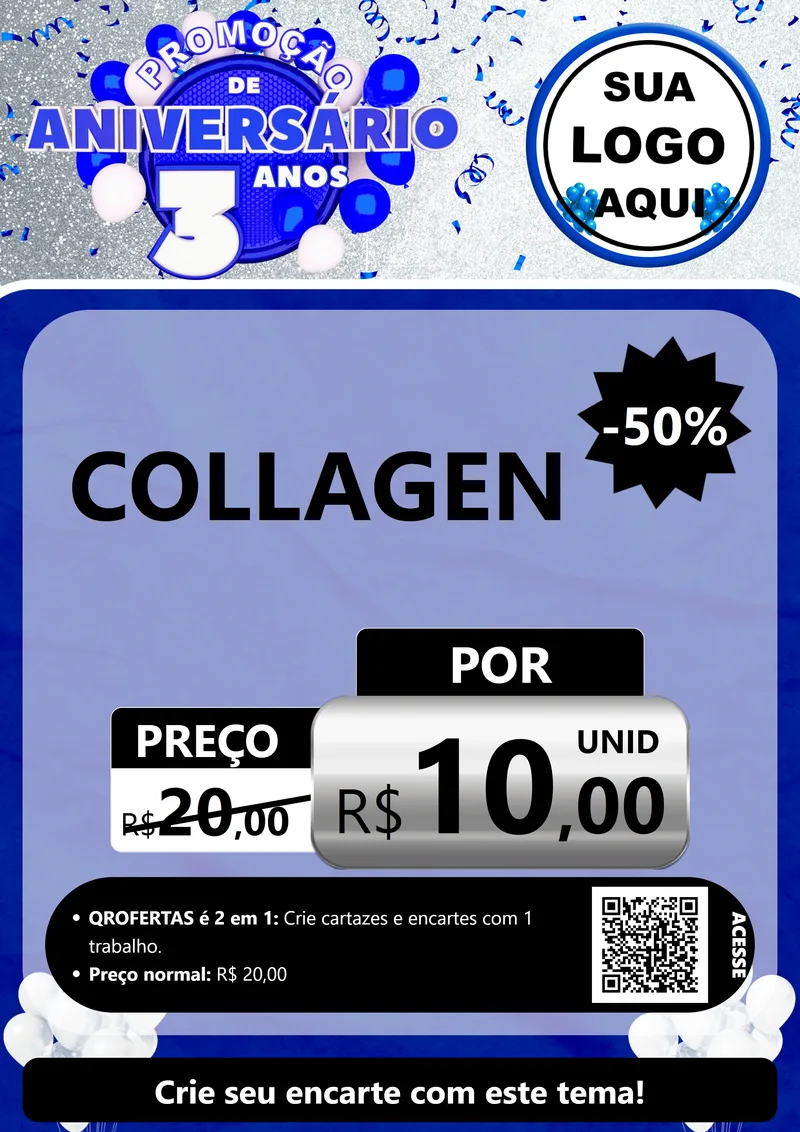 Modelo de Cartaz para Cartaz A4 Vertical com o tema Promoção de Aniversário - 3 Anos para Suplementos alimentares