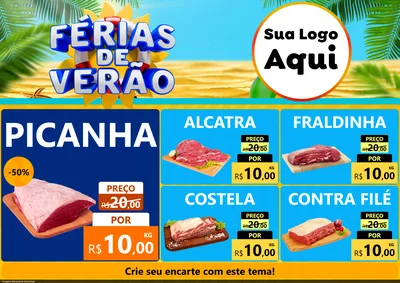 Modelo de Encarte para Encarte A4 Horizontal com o tema Férias de Verão para Açougue