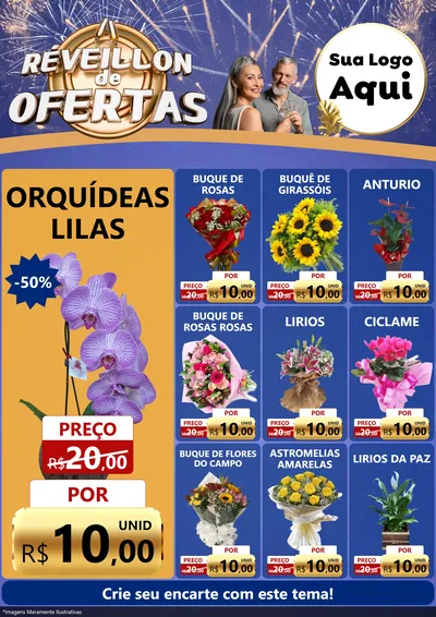 Modelo de Encarte para Encarte A4 Vertical com o tema Réveillon de Ofertas para Floricultura e jardim