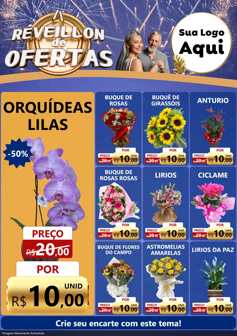 Modelo de Encarte para Encarte A4 Vertical com o tema Réveillon de Ofertas para Floricultura e jardim