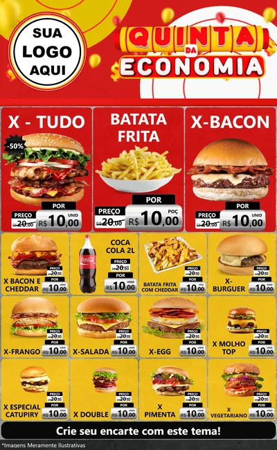 Modelo de Encarte para Encarte Grande com o tema Quinta da Economia para Hamburgueria