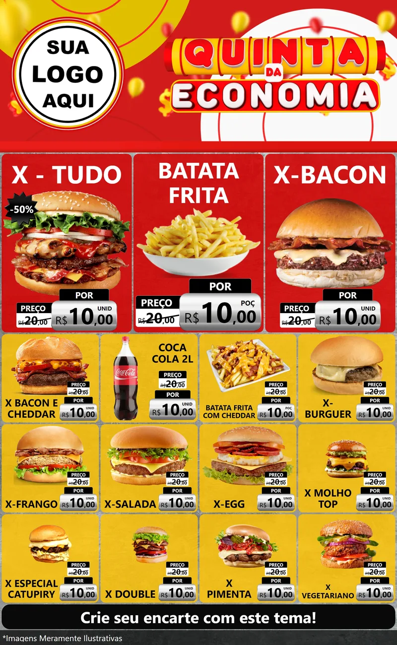 Modelo de Encarte para Encarte Grande com o tema Quinta da Economia para Hamburgueria