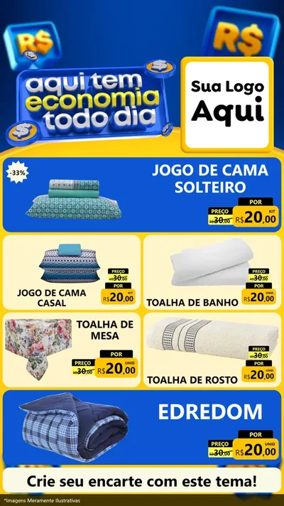 Modelo de TV para TV Vertical com o tema Aqui Tem Economia Todo Dia para Cama, Mesa e Banho